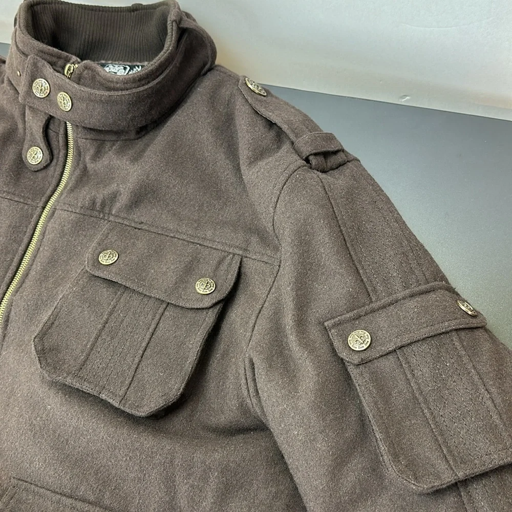 Zeep World Collection Brown Wool Blend‎ Bomber Zipper Jacket XXL Snap Pockets